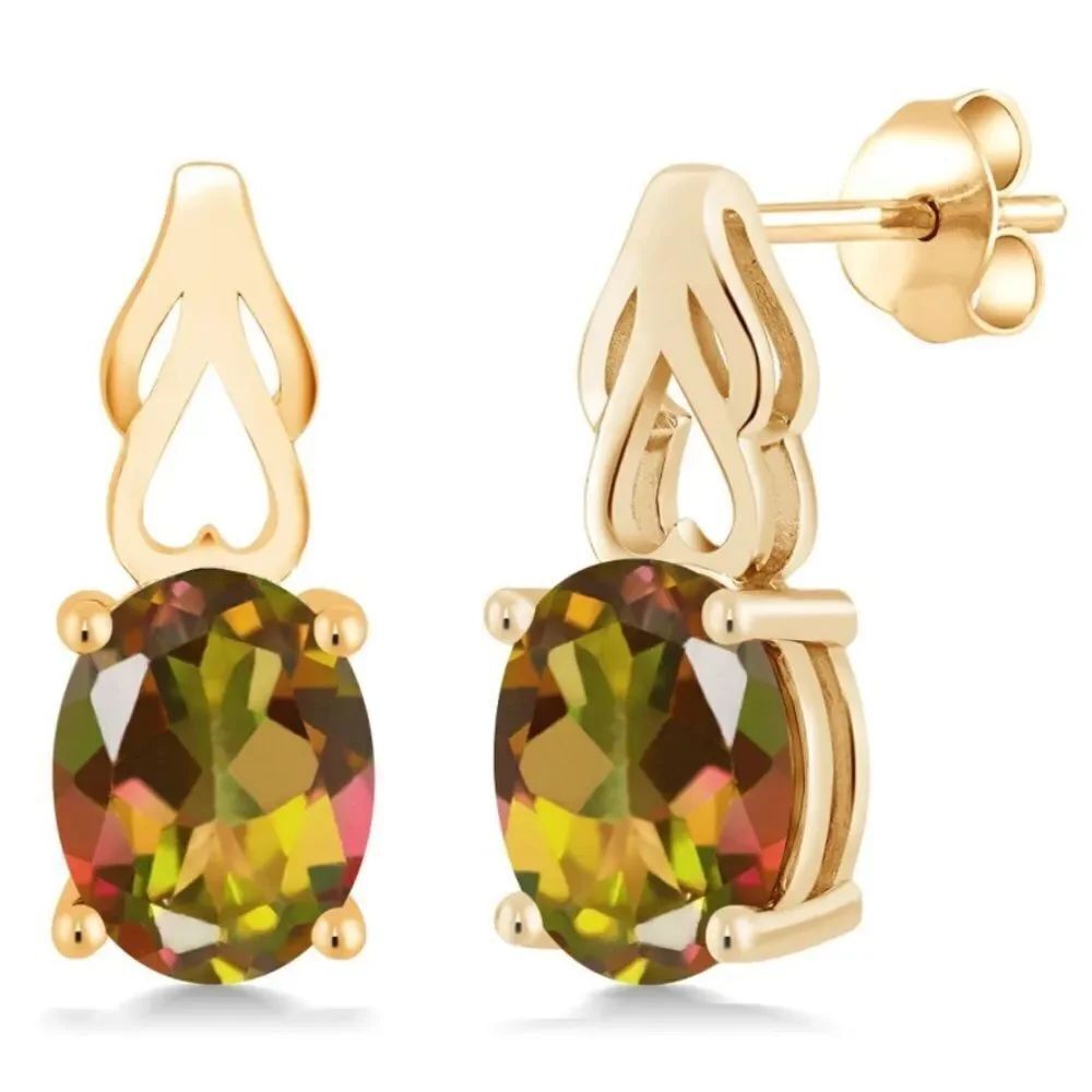18K Yellow Gold 925 with 3.60 Cttw Mango Mystic Topaz Oval Post Drop Earrings